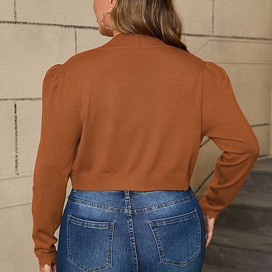 Plus Size Knit Cardigan Long Sleeve Open Front Cropped Bolero Jacket Elegant Lightweight Outerwear