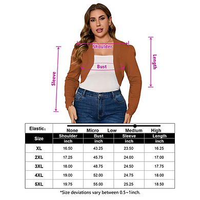 Plus Size Knit Cardigan Long Sleeve Open Front Cropped Bolero Jacket Elegant Lightweight Outerwear