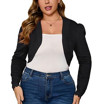 Plus Size Knit Cardigan Long Sleeve Open Front Cropped Bolero Jacket Elegant Lightweight Outerwear