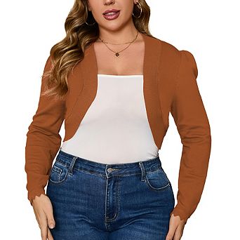Plus Size Knit Cardigan Long Sleeve Open Front Cropped Bolero Jacket Elegant Lightweight Outerwear
