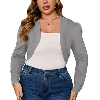 Plus Size Knit Cardigan Long Sleeve Open Front Cropped Bolero Jacket Elegant Lightweight Outerwear