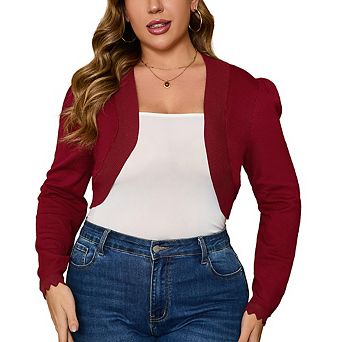 Plus Size Knit Cardigan Long Sleeve Open Front Cropped Bolero Jacket Elegant Lightweight Outerwear