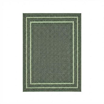 Geometric Bordered Washable Area Rug - Non Slip Low Pile Carpet for Living Room Bedroom Office