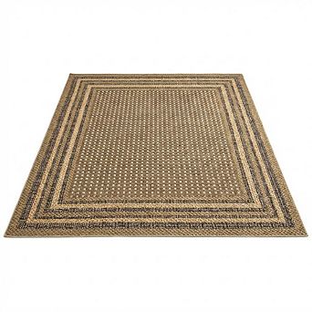 Geometric Bordered Washable Area Rug - Non Slip Low Pile Carpet for Living Room Bedroom Office
