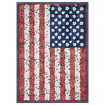 Non-Slip Washable American Flag Rug Floral Patriotic Floor Mat for Living Room