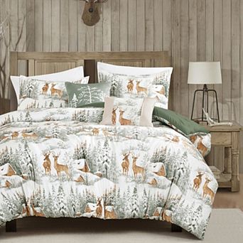 5 pc Velvet Comforter Set - Rustic Winter Woodland Deer Bedding Set