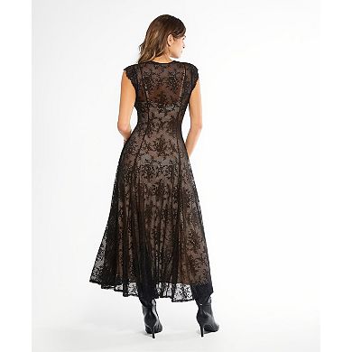Popilush Shapewear Boho Floral Lace Front Slit Maxi Wedding Dress