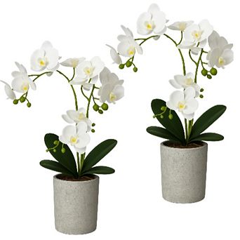 2-Pack Pink Artificial Phalaenopsis Orchids in Ceramic Vase, Faux Floral Arrangements for Home Decor