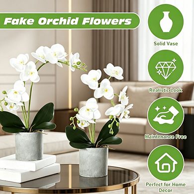 2-Pack Pink Artificial Phalaenopsis Orchids in Ceramic Vase, Faux Floral Arrangements for Home Decor