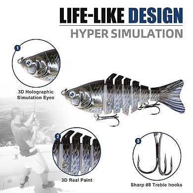 6PC Fishing Lures Multi Jointed Swimbaits Slow Sinking
