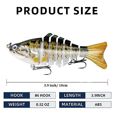 6PC Fishing Lures Multi Jointed Swimbaits Slow Sinking