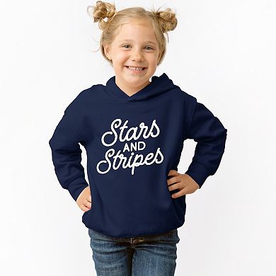 Stars and Stripes Slanted Cursive Puff Print - Toddler Hoodie