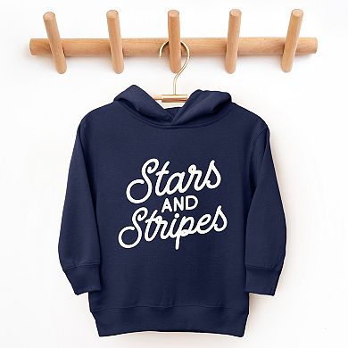 Stars and Stripes Slanted Cursive Puff Print - Toddler Hoodie