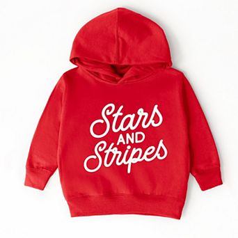 Stars and Stripes Slanted Cursive Puff Print - Toddler Hoodie