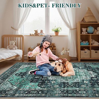Machine Washable Area Rugs Vintage Area Rugs with Non-Slip Backing, Stain-Resistant