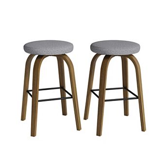 Pnronnc Upholstered Round Bar Stools Swivel Barstool Counter Height Island Stools Dining Chairs