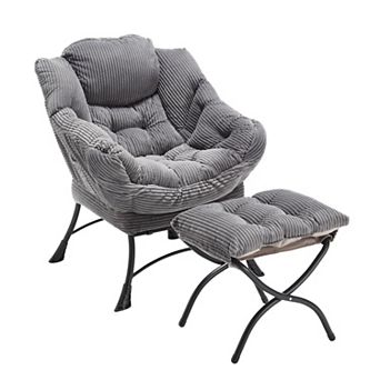Eazegath Modern Upholstered Lounge Accent Chair Lazy Chair with Ottoman and Armrests