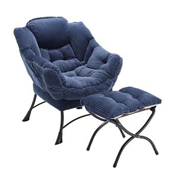 Eazegath Modern Upholstered Lounge Accent Chair Lazy Chair with Ottoman and Armrests