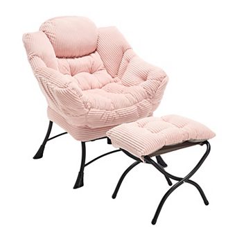 Eazegath Modern Upholstered Lounge Accent Chair Lazy Chair with Ottoman and Armrests