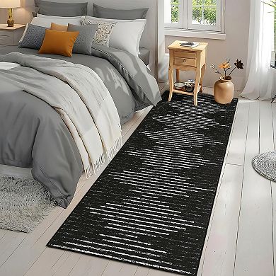 Polyester Pearl Velvet Hallway Bathroom Entryway Kitchen Office Foldable Line Printed Area Rug