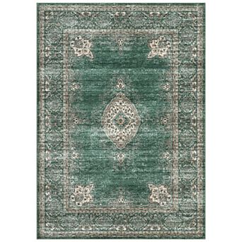 Vintage Floral Area Rug - Soft Distressed Non-Slip Carpet - Machine Washable - Ideal for Living Room
