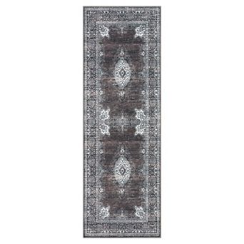 Vintage Floral Area Rug - Soft Distressed Non-Slip Carpet - Machine Washable - Ideal for Living Room