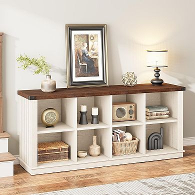 8 Cube Storage Organizer Bookshelf, 3 Tier Farmhouse Horizontal Bookcase
