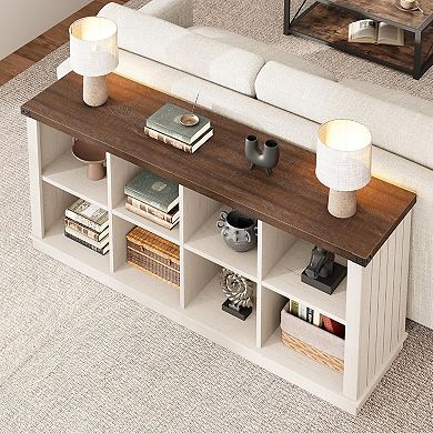 8 Cube Storage Organizer Bookshelf, 3 Tier Farmhouse Horizontal Bookcase