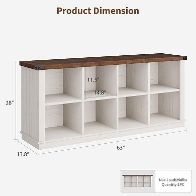 8 Cube Storage Organizer Bookshelf, 3 Tier Farmhouse Horizontal Bookcase
