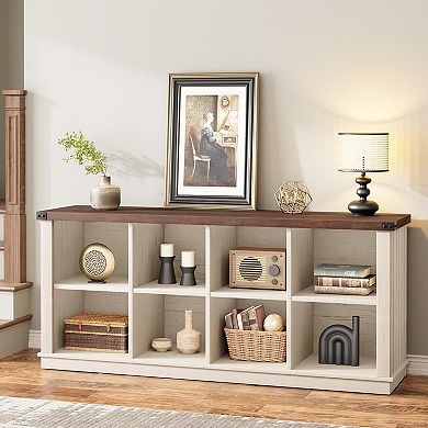 8 Cube Storage Organizer Bookshelf, 3 Tier Farmhouse Horizontal Bookcase
