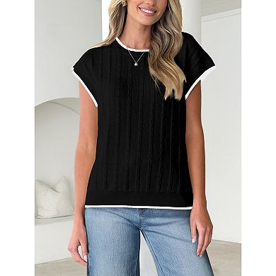 Women Cap Sleeve Sweater Top Casual Cap Sleeve Knit Vest