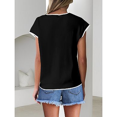Women Cap Sleeve Sweater Top Casual Cap Sleeve Knit Vest
