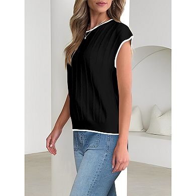 Women Cap Sleeve Sweater Top Casual Cap Sleeve Knit Vest