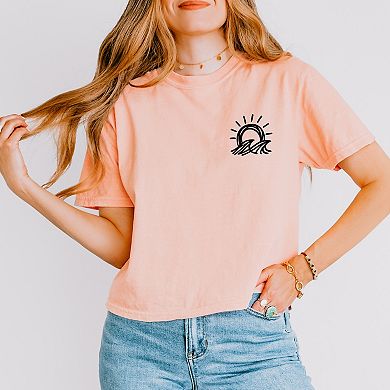 Sun and Waves Sketch - Women's Boxy Crop Top Graphic T-Shirt