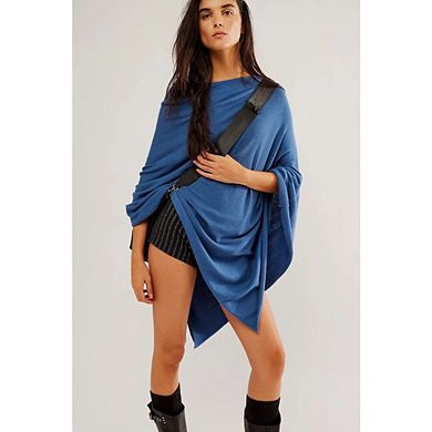 Women's Asymmetric Knit Poncho Top Elegant Lightweight Drape Wrap Sweater Shawl