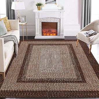 Farmhouse Braided Print Area Rugs Washable Non Slip Border Geometric Area Rugs for Dorm