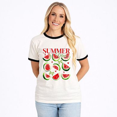 Watermelon Chart Summer Vibes - Women's Ringer Graphic T-Shirt