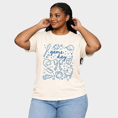 Baseball Game Day Sketched Collage - Women's Plus Sized Garment Dyed Graphic T-Shirt