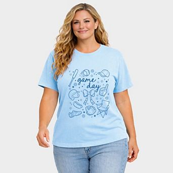Baseball Game Day Sketched Collage - Women's Plus Sized Garment Dyed Graphic T-Shirt