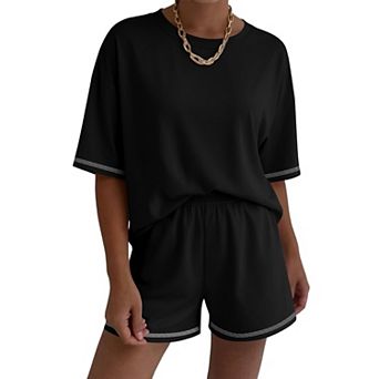 Ekouaer Lounge Sets for Women Two Piece Shorts Moisture Wicking Casual Summer Outfits Matching