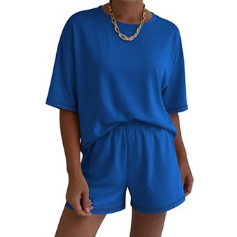 Ekouaer Lounge Sets for Women Two Piece Shorts Moisture Wicking Casual Summer Outfits Matching
