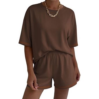 Ekouaer Lounge Sets for Women Two Piece Shorts Moisture Wicking Casual Summer Outfits Matching