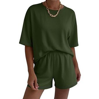 Ekouaer Lounge Sets for Women Two Piece Shorts Moisture Wicking Casual Summer Outfits Matching