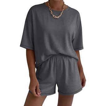 Ekouaer Lounge Sets for Women Two Piece Shorts Moisture Wicking Casual Summer Outfits Matching