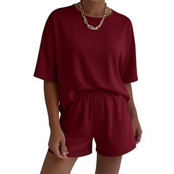 Ekouaer Lounge Sets for Women Two Piece Shorts Moisture Wicking Casual Summer Outfits Matching