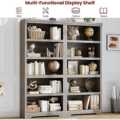 5-Tier Bookshelf, Farmhouse Bookcase with Adjustable Shelves, Open Display Storage Rack for Home