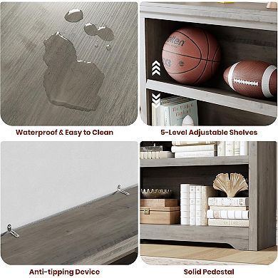 5-Tier Bookshelf, Farmhouse Bookcase with Adjustable Shelves, Open Display Storage Rack for Home