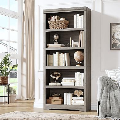 5-Tier Bookshelf, Farmhouse Bookcase with Adjustable Shelves, Open Display Storage Rack for Home
