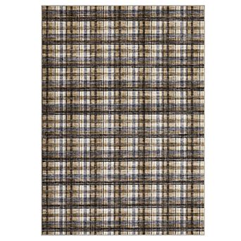 Washable Low Pile Plaid Rug with Non-Slip Backing, Soft Printed Carpet, Pet Friendly