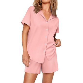 Ekouaer Womens Ribbed Knit Pajama Set Short Sleeve Soft Comfy Pj Two Piece Lounge Sleepwear